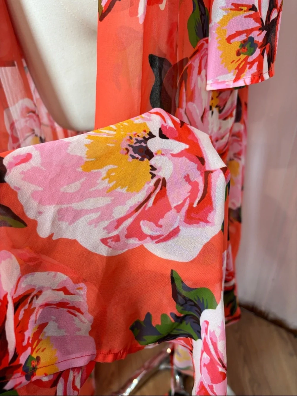 MARCIANO Floral Sheer Maxi Overlay – Wrap Duster Dress, Size S - Picture 8 of 10